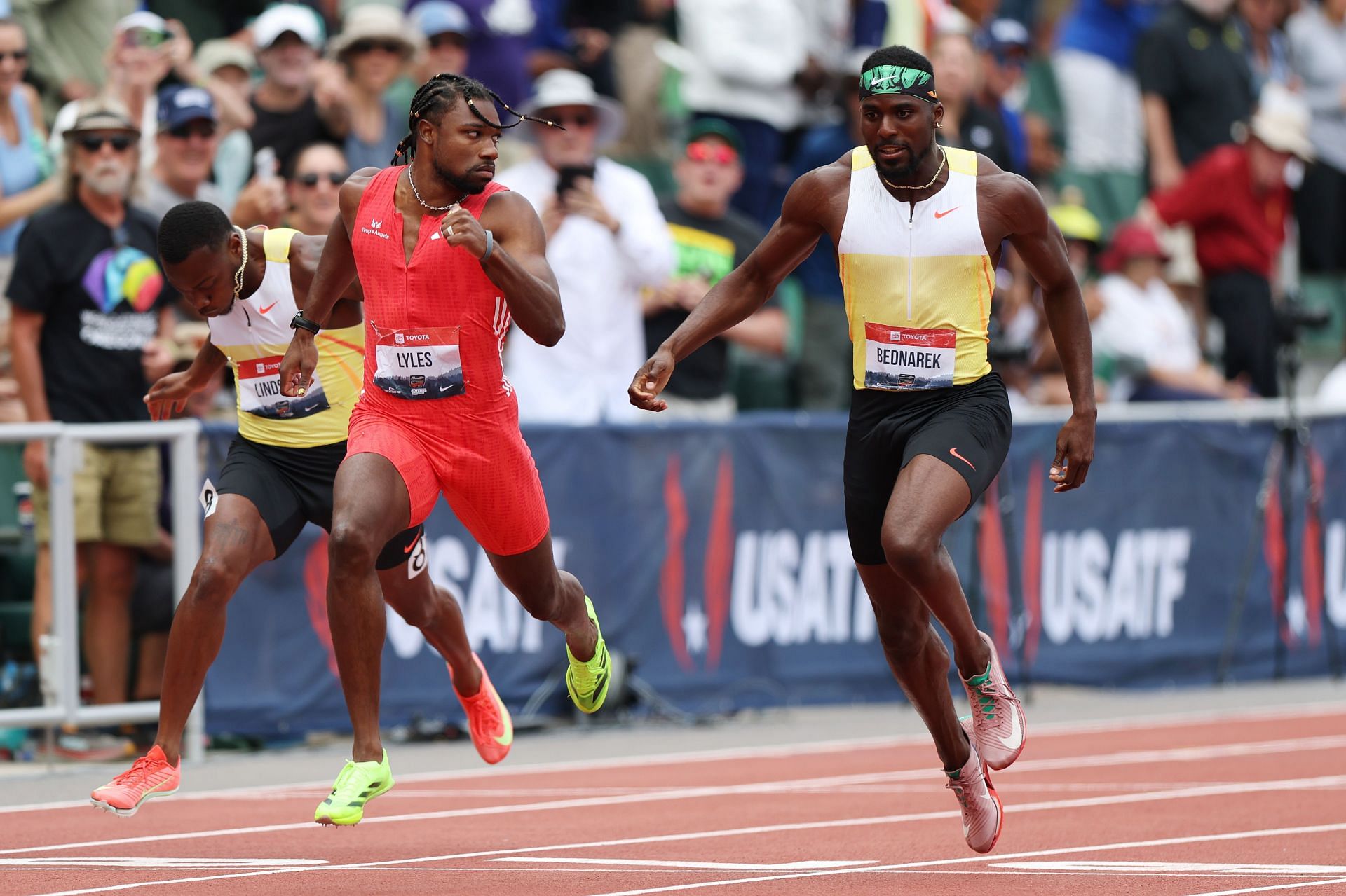 Noah Lyles and Kenny Bednarek at the 2025 USATF Outdoor Championships [Image Source: Getty]