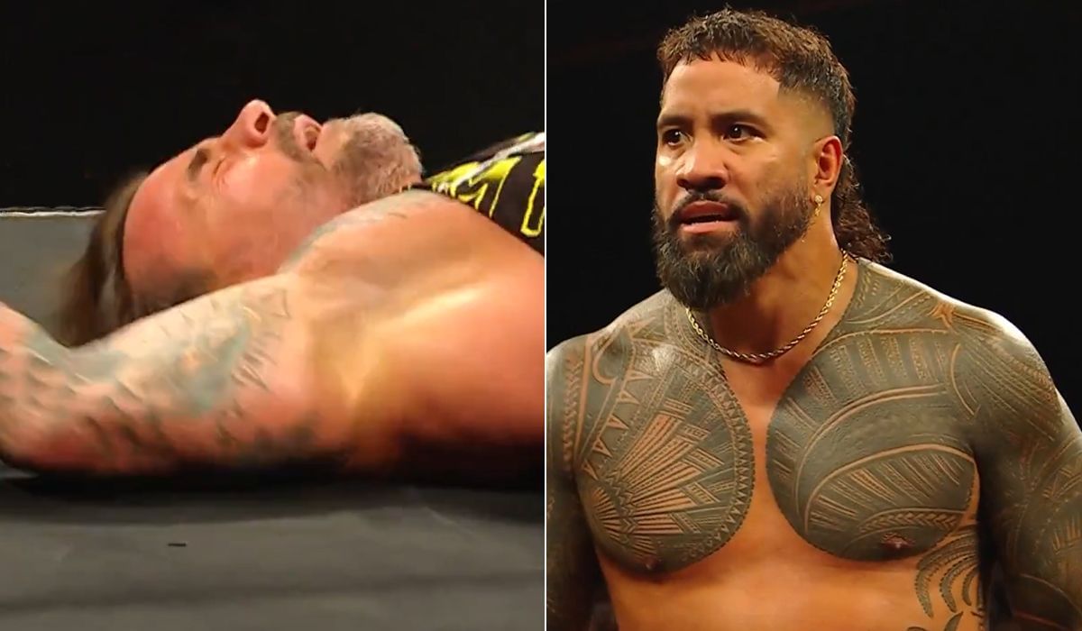 Jey Uso attacks CM Punk on RAW. [Image credits: WWE on X]