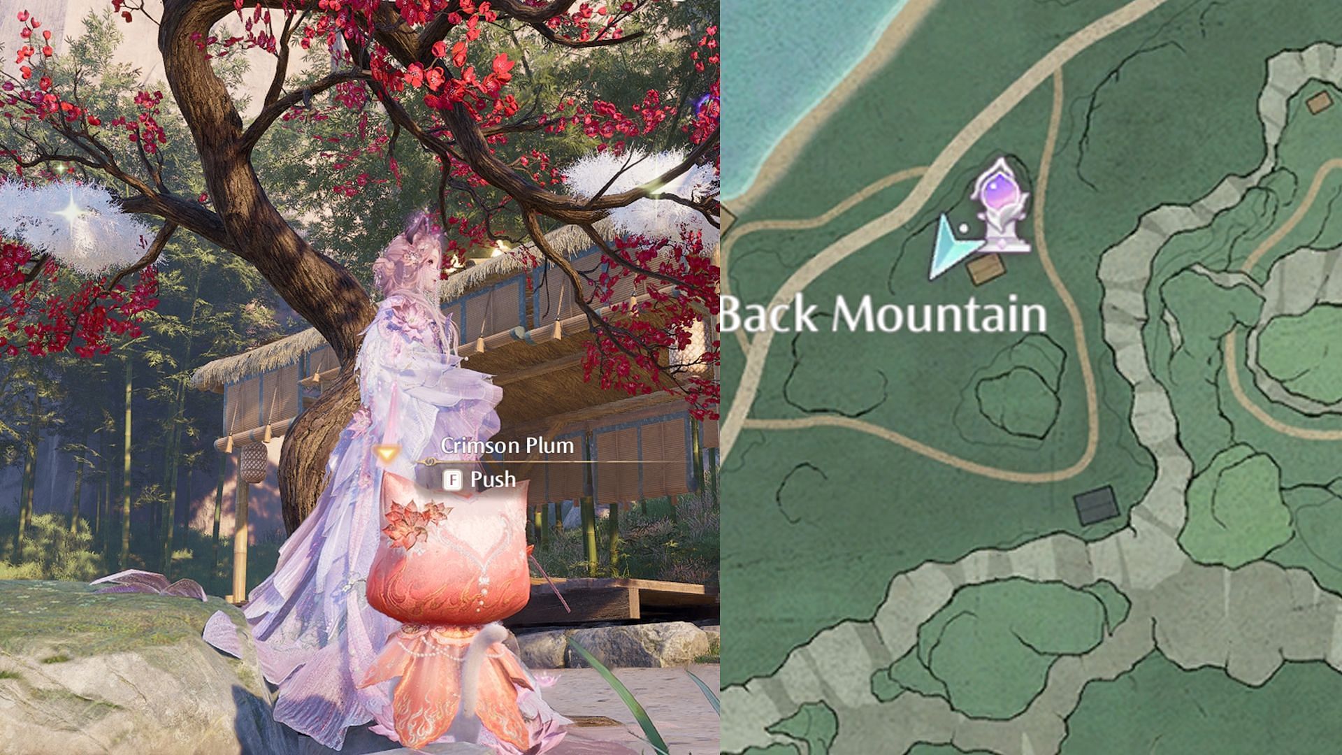 Crimson Plum tree location in Danqing Island (Image via Sportskeeda Gaming/Infold Games)