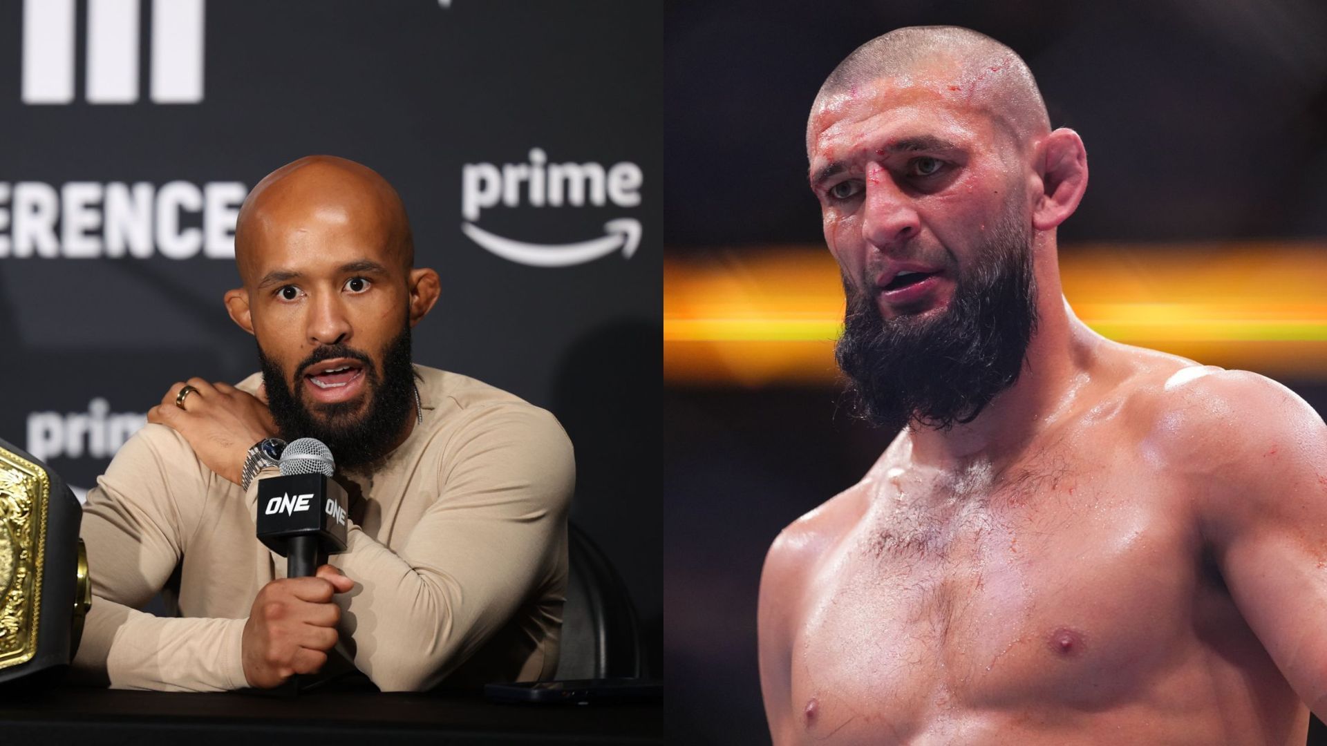Demetrious Johnson (left) blasts fans for criticizing Khamzat Chimaev