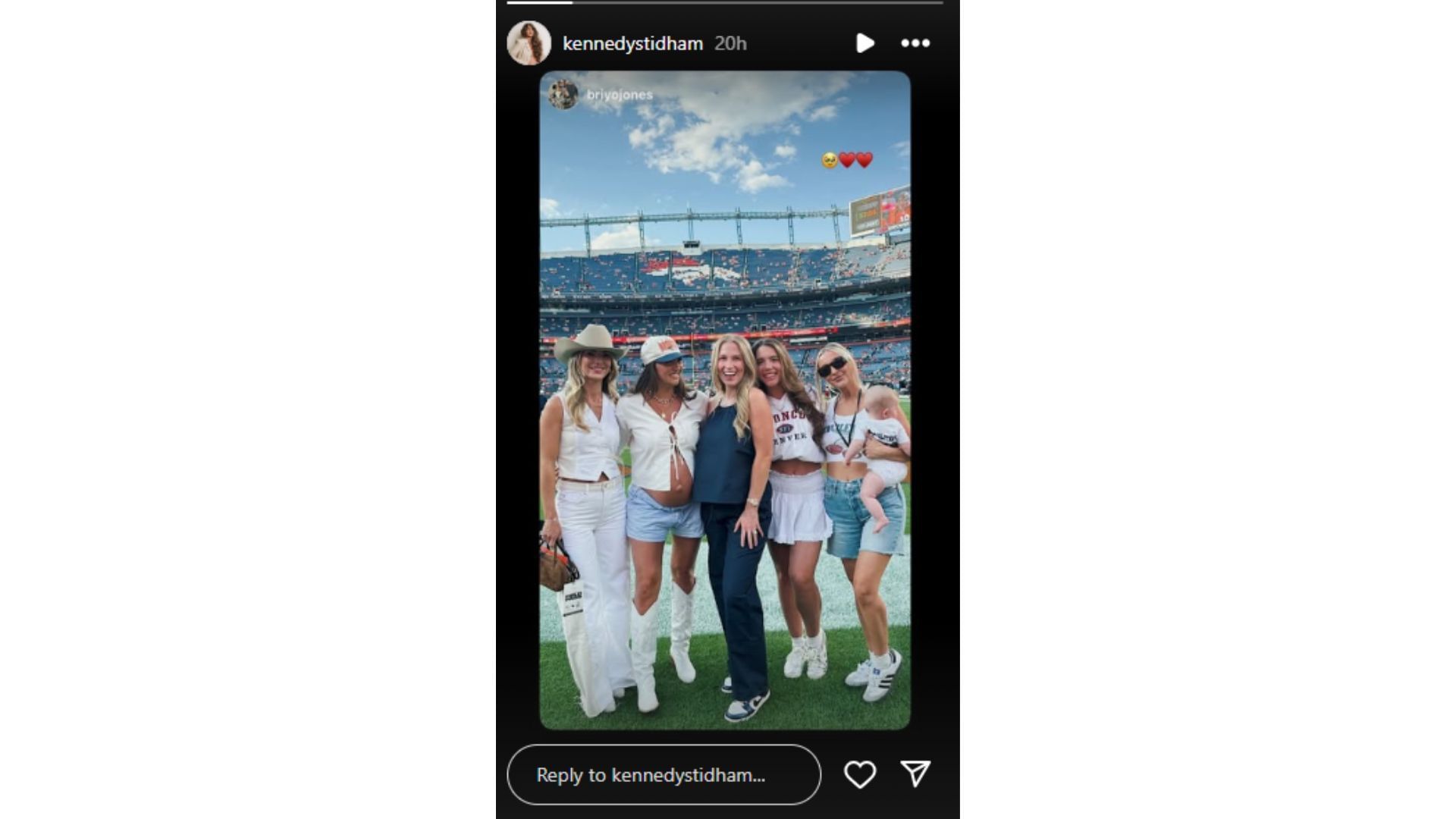 Kennedy Stidham reshared a photo from the Denver Broncos game (image credit: instagram/kennedystidham)