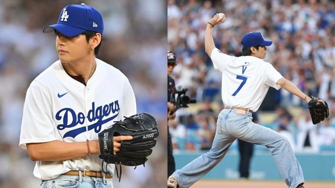"The main event"- Fans in awe as BTS' Taehyung leaves locals swooning with his "outstanding" first serve and visuals at the Dodgers game