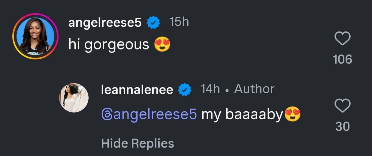 Angel Reese and Leanna Lenee&#039;s interaction on Instagram