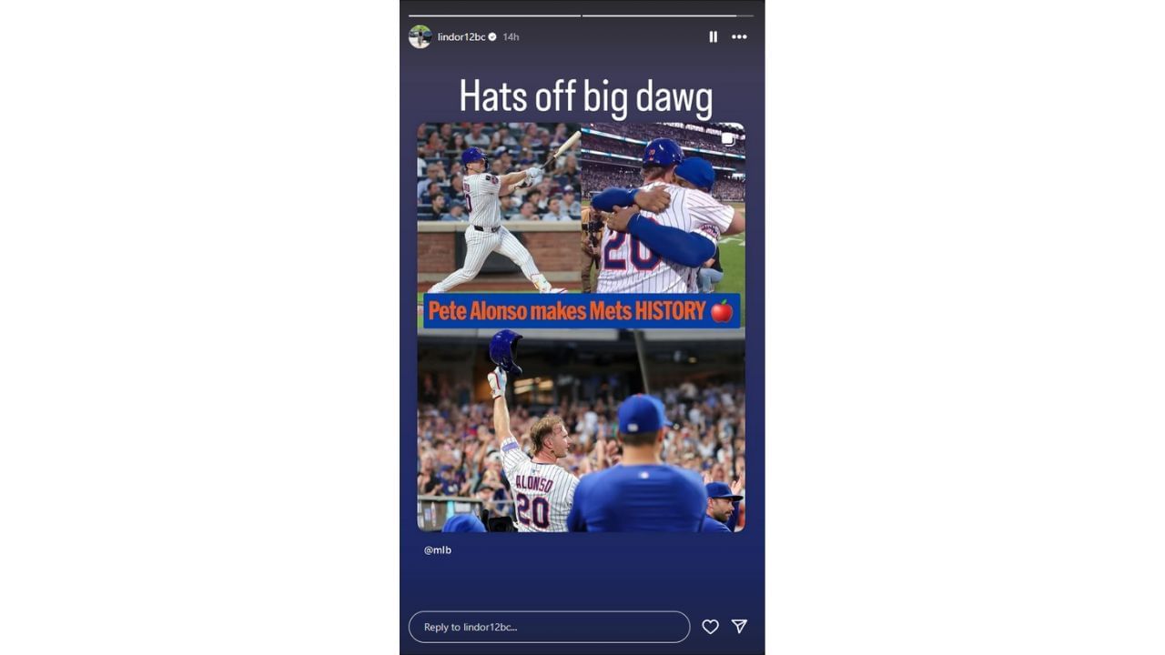 Francisco Lindor congratulates Pete Alonso (Instagram/@lindor12bc)
