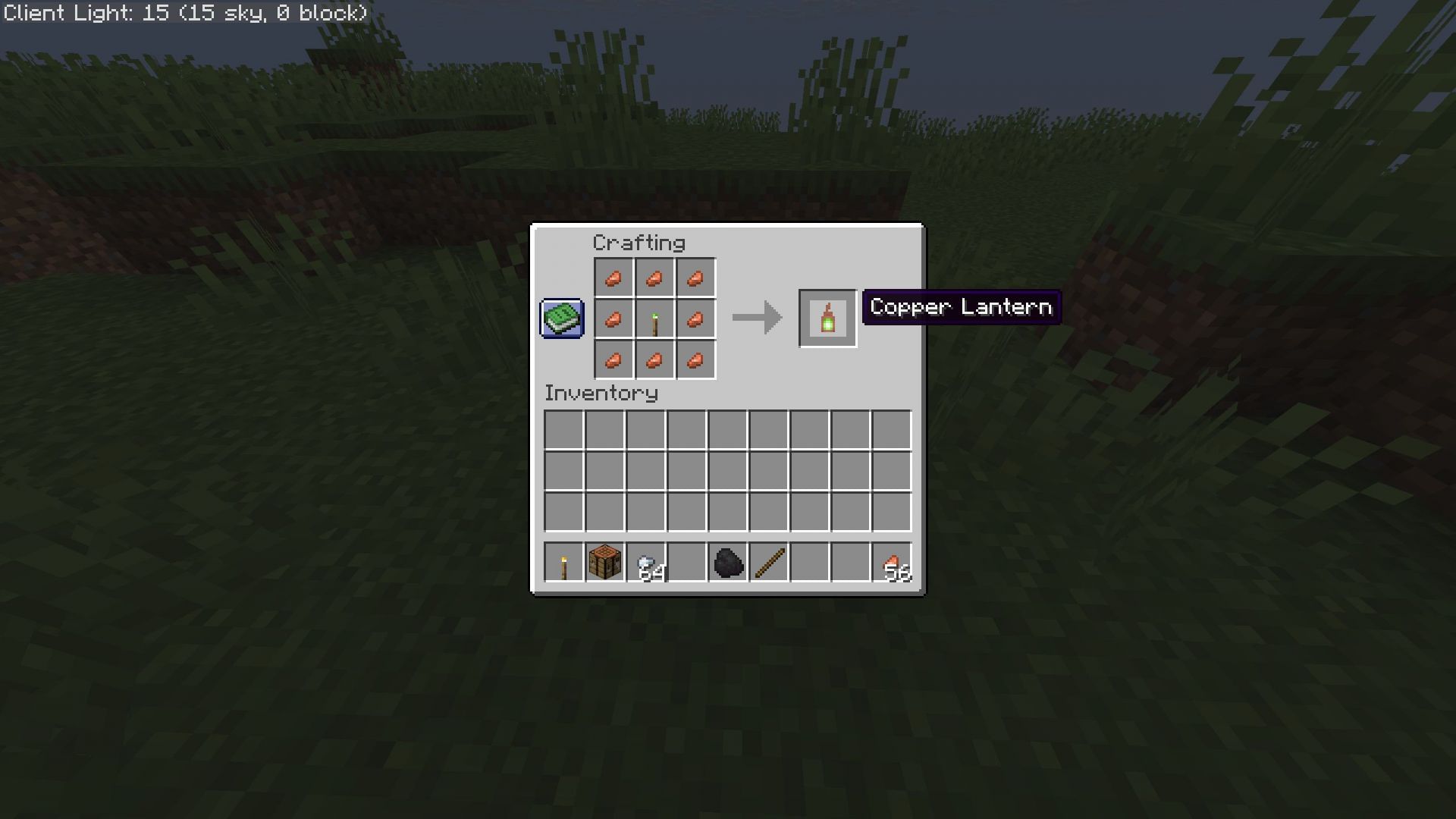 Copper lantern crafting recipe (Image via Sportskeeda Gaming || Mojang Studios)