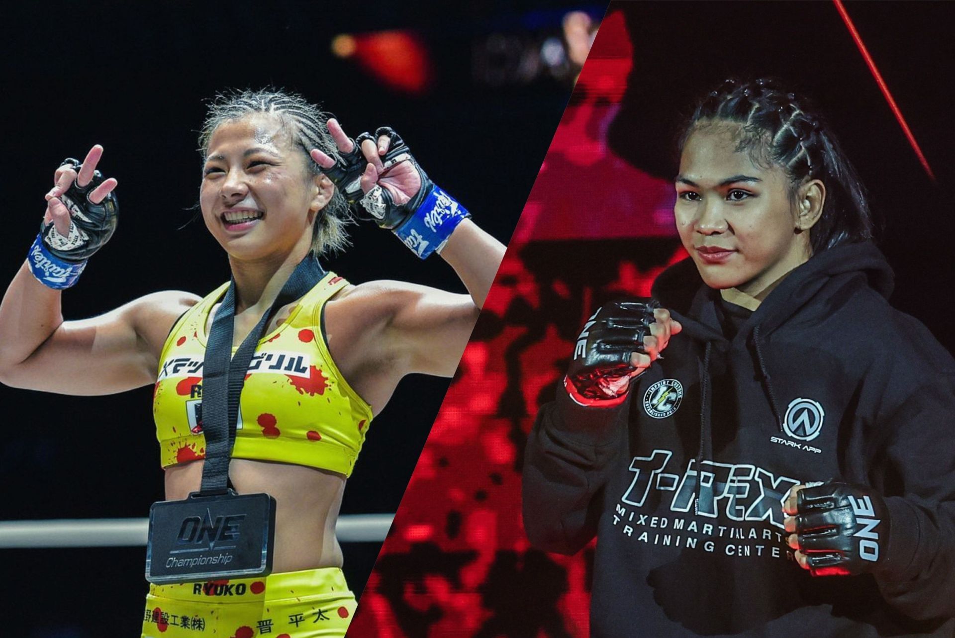 Ayaka Miura (left) and Denice Zamboanga (right) do battle at ONE 173 in Tokyo. [Images from ONE Championship]