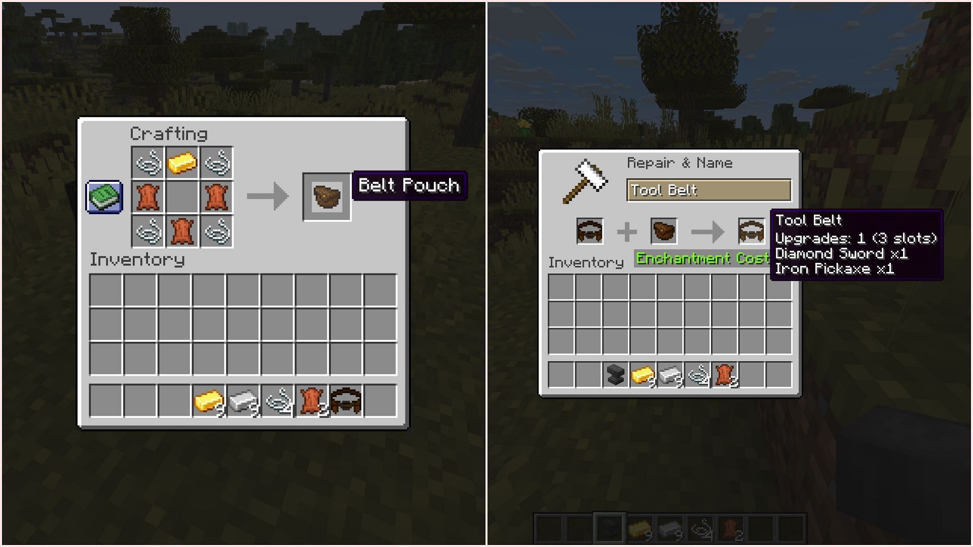 An extra belt pouch increases the number of slots in the tool belt (Image via Sportskeeda Gaming || Mojang Studios)