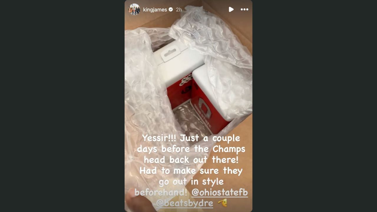James shows off custom gifts for Ohio State. (Credits: @kingjames/IG)