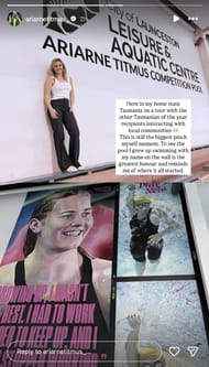 Titmus expresses her thoughts about receiving a major honor | Instagram@ariarnetitmus_