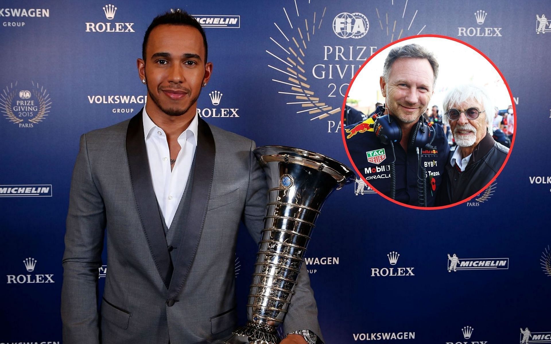 Lewis Hamilton, Christian Horner, and Bernie Ecclestone