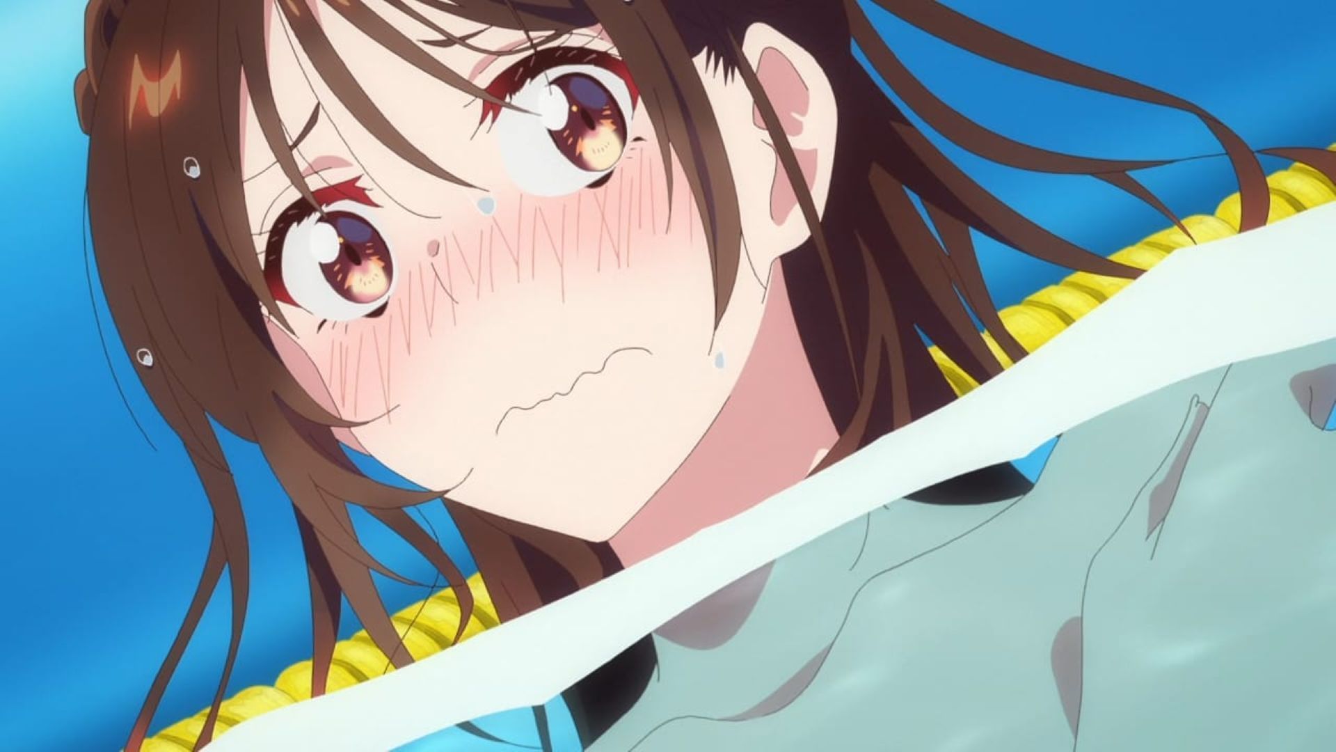 Chizuru loses her top (Image via TMS Entertainment)