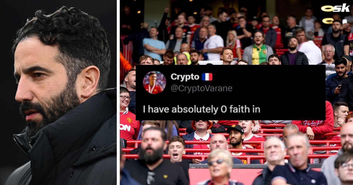 L to R: Ruben Amorim and Manchester United fans (Images via Getty and X/@CryptoVarane)