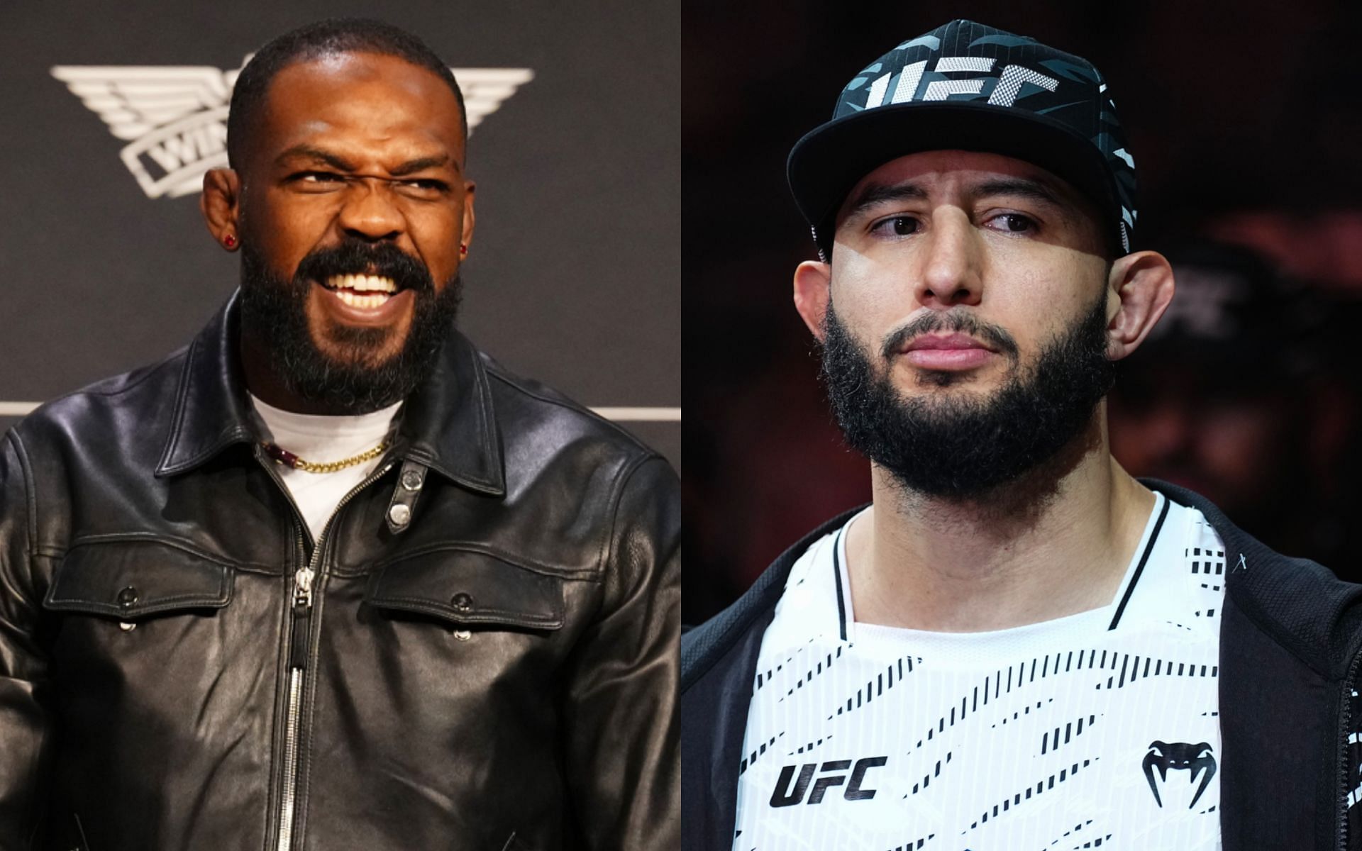Dominick Reyes (left) talks Jon Jones (right) fight. [Images courtesy: Getty Images]