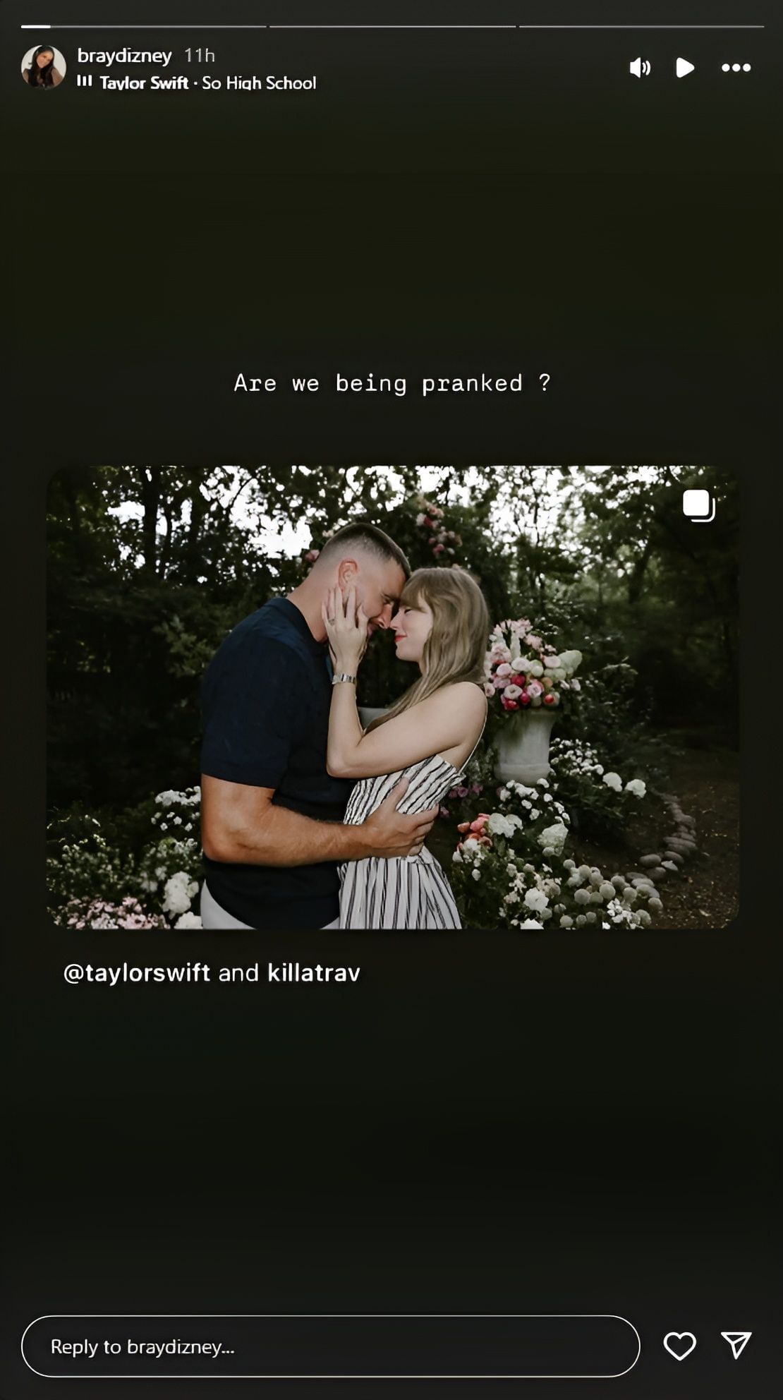 Reed Sheppard&#039;s girlfriend Brailey Dizney in disbelief at Taylor Swift&#039;s engagement to Travis Kelce