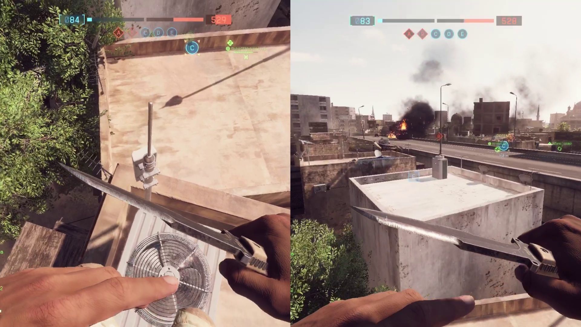 Climbing the metal pole on top of the AC unit (Image via Sportskeeda Gaming || EA)