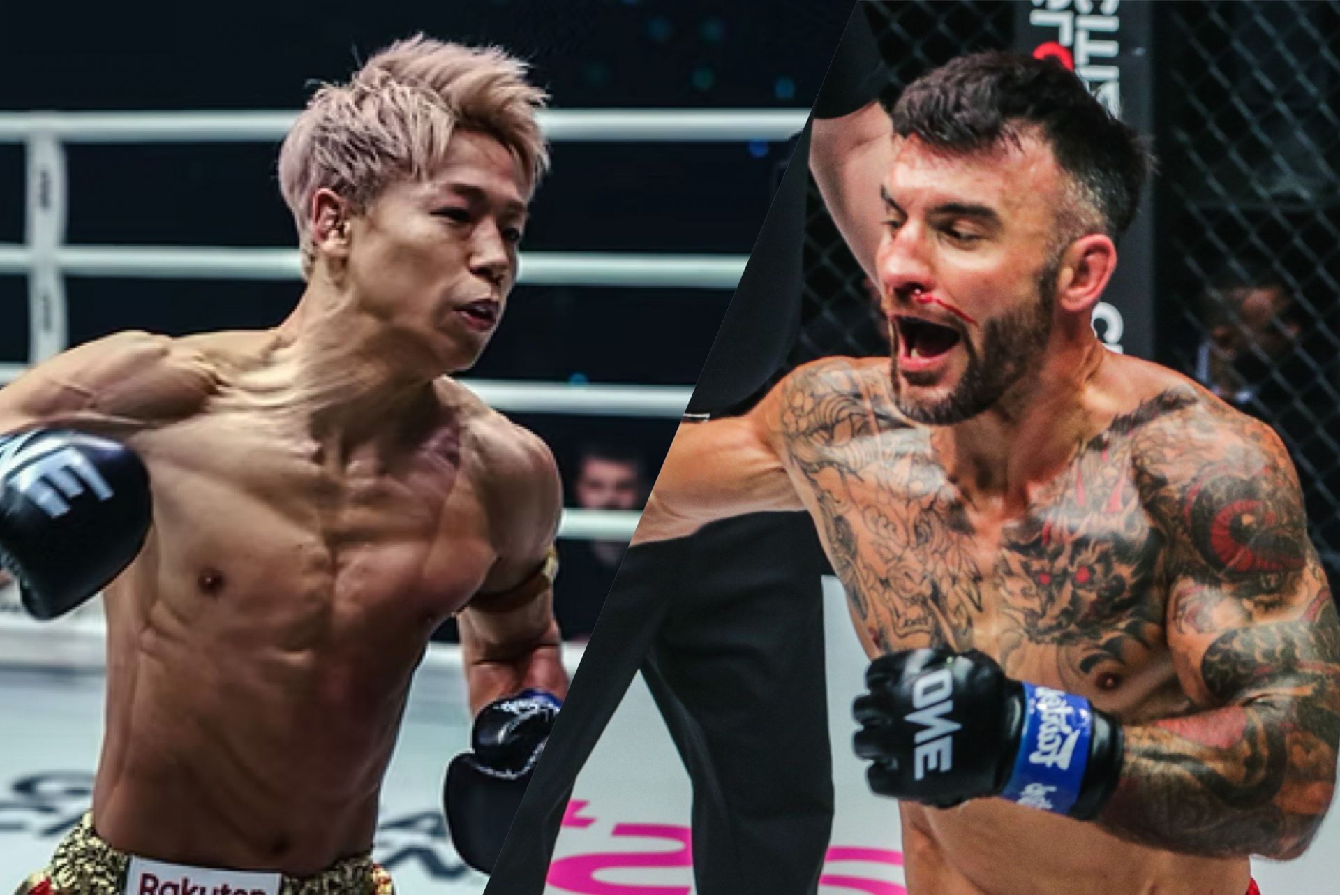 (From left) Takeru Segawa and Denis Puric collide at ONE 173 in Tokyo. [Images from ONE Championship]