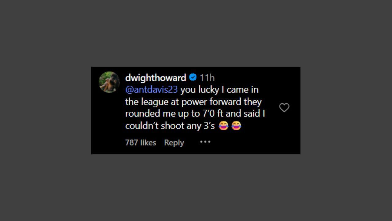 Dwight Howard calls out AD in his comment. (Credits: @dh12abovetherim/Instagram)