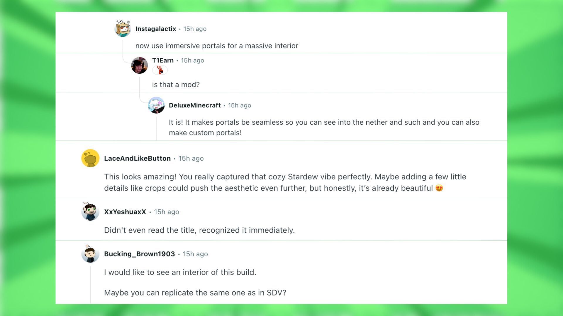 Redditors discuss the farmhouse build from Stardew Valley in Minecraft (Image via Reddit)