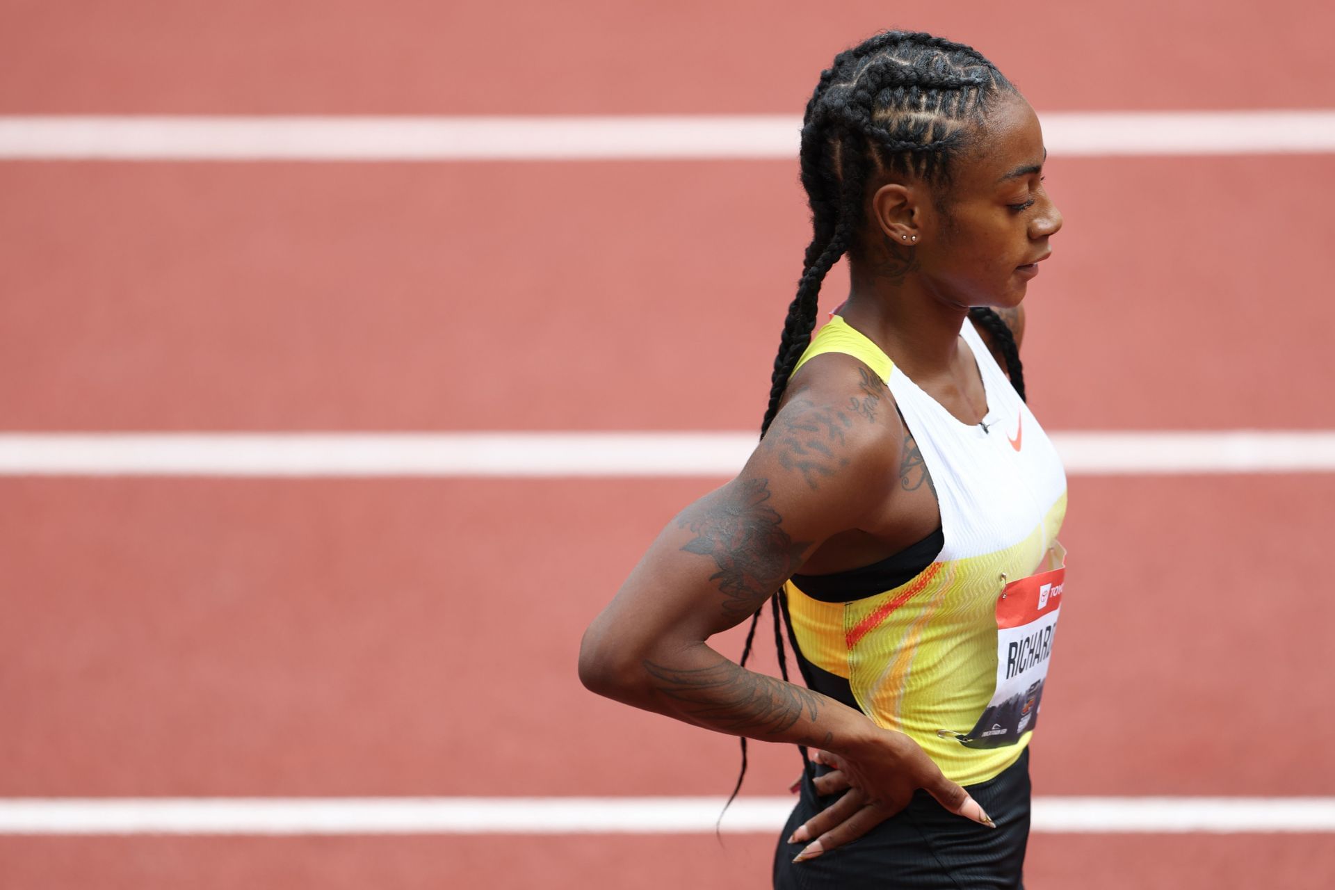  Sha&#039;Carri Richardson during the 2025 USATF Outdoor Championships in Eugene, Oregon. (Photo by Getty Images)