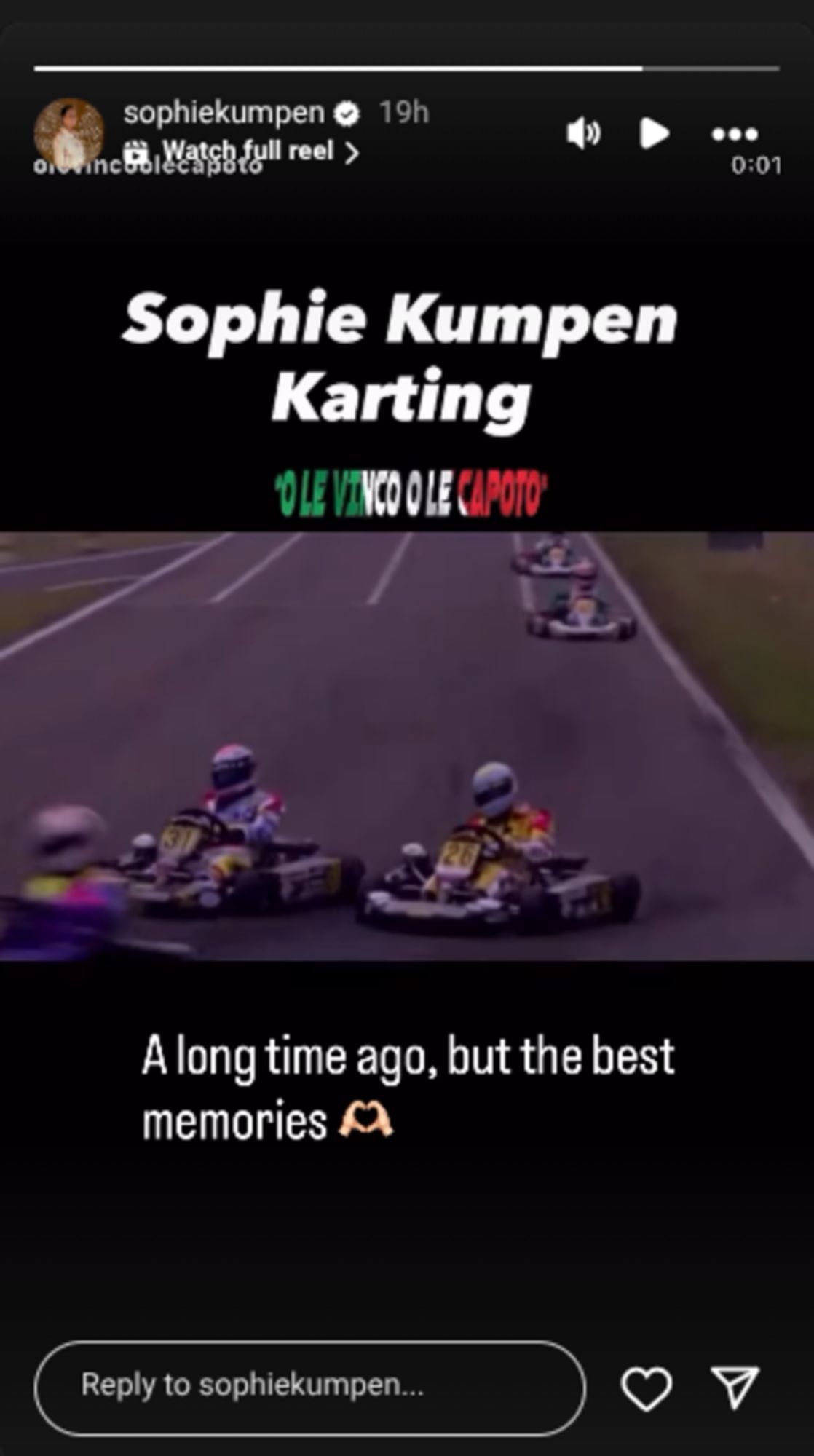 Sophie Kumpen from her karting days. Instagram stories/@sophiekumpen