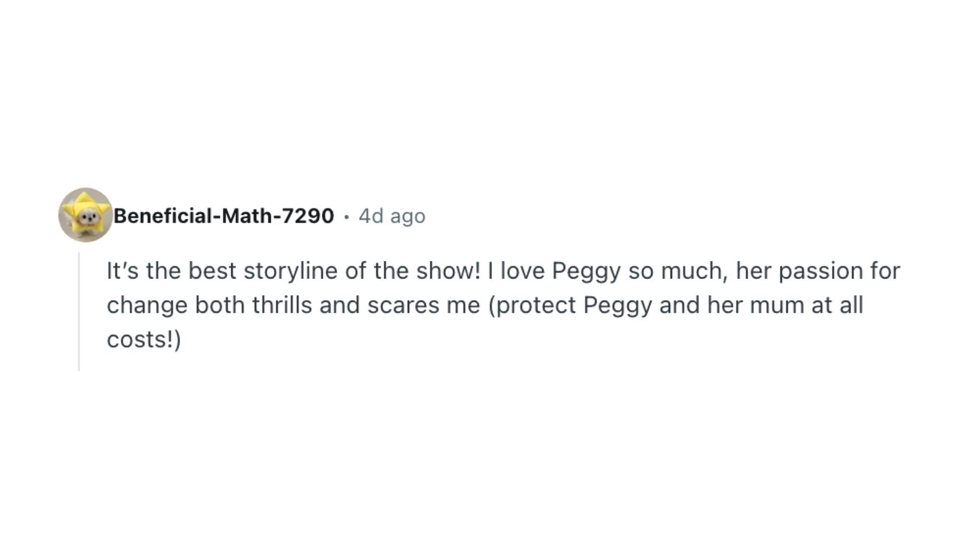Fans comment on PEGGY story in the third season of the doctrine (image via @Moufida-7290/Reddit)