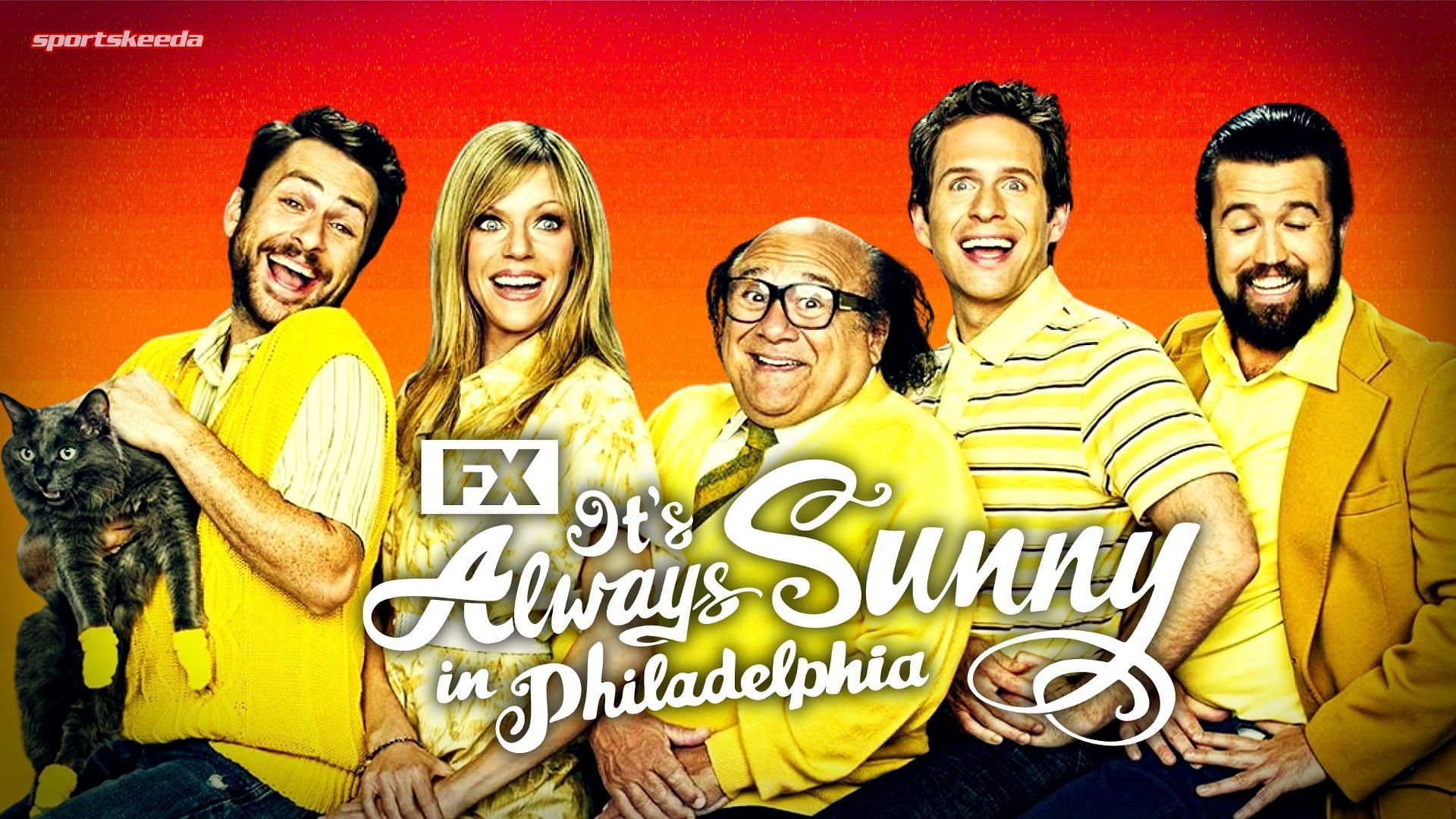 An image of the cast of It&rsquo;s Always Sunny in Philadelphia season 17 (Custom cover edited by Sportskeeda, Original Image [Hulu])