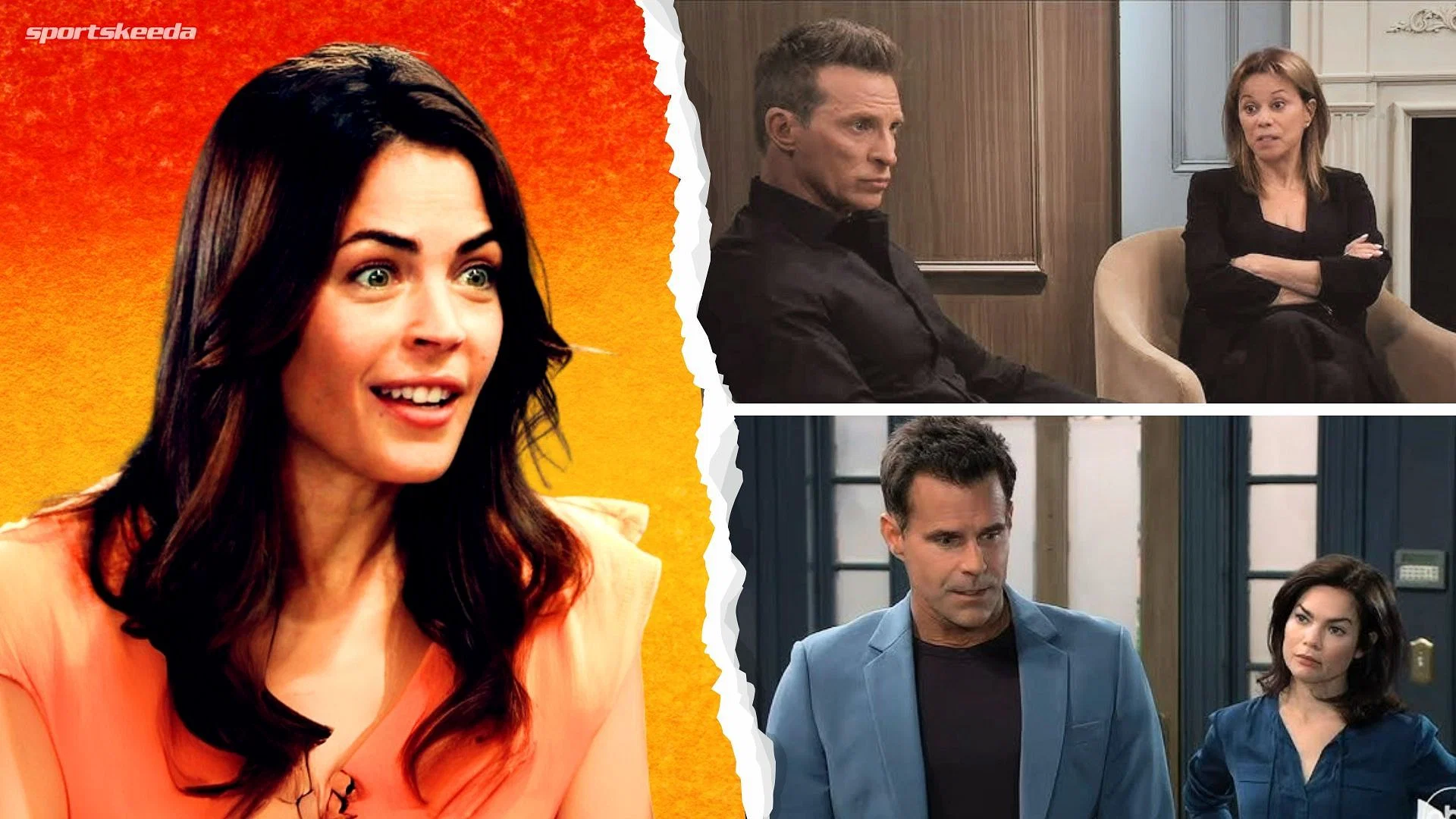 Clockwise from left, Britt, Jason, Alexis, Elizabeth and Drew on General Hospital (Custom edit by Sportskeeda, Original images via ABC Network)