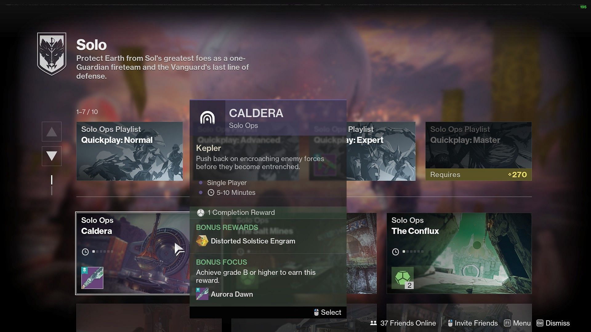 Solo Caldera mission rewarding Solstice Engram in Destiny 2 (Image via Bungie)