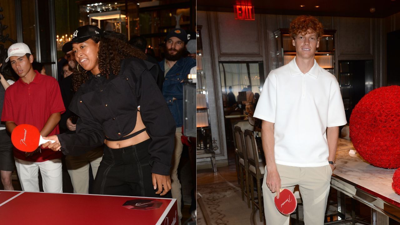 Jannik Sinner and Naomi Osaka have a blast as they battle it out in fun ping pong clash at their hotel ahead of US Open