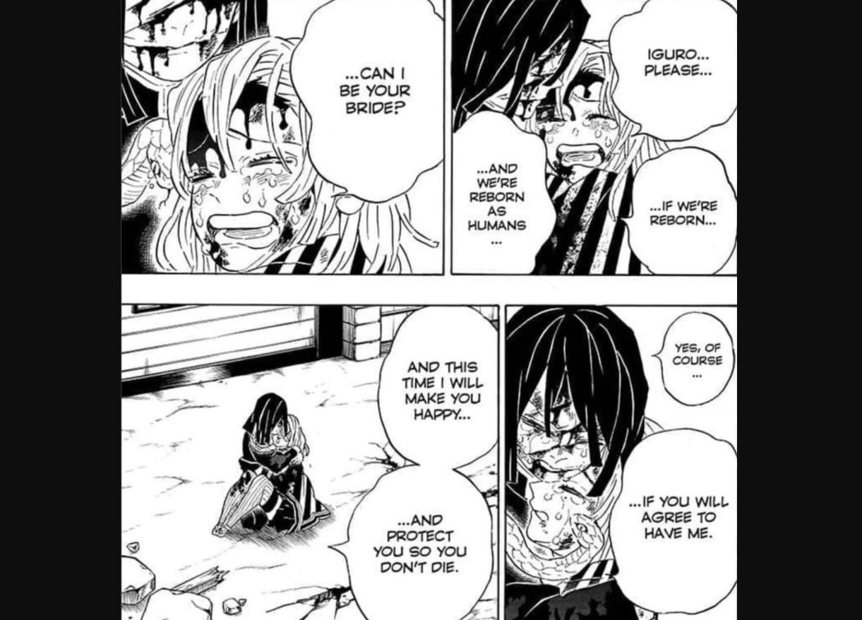 Mitsuri and Obanai&#039;s last moments (Image via Viz Media)
