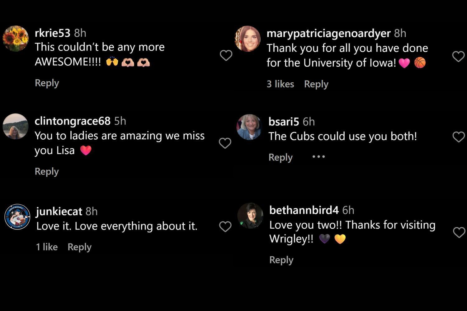 Fans&#039; comments on Instagram (@iowawbb/IG)