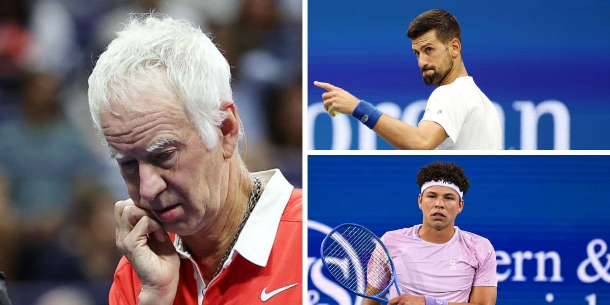 John McEnroe (left), Novak Djokovic (top right), Ben Shelton (bottom right), Sources: Getty