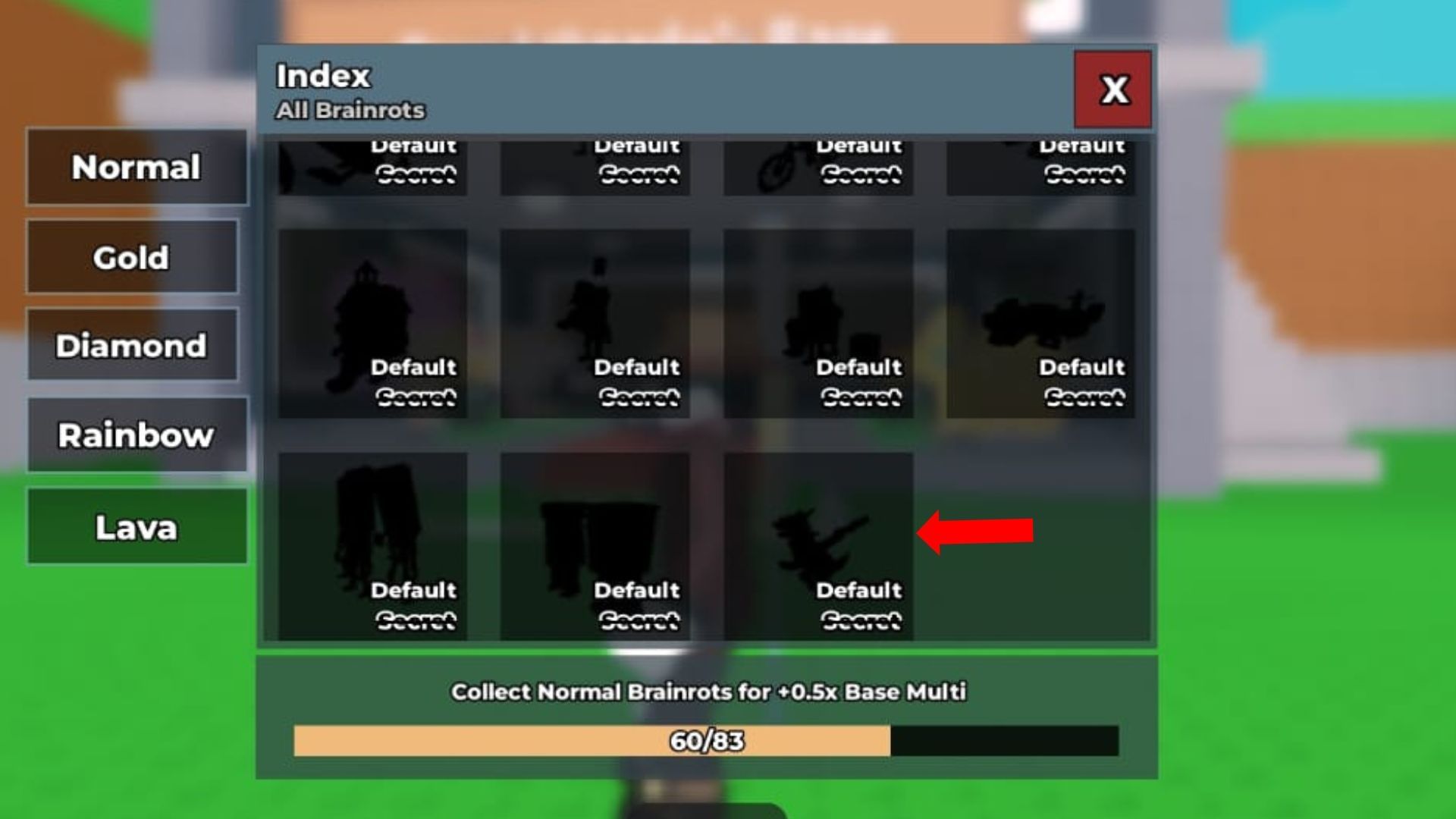 The Dragon Cannelloni&#039;s silhouette in the Brainrot Index (Image via Roblox)