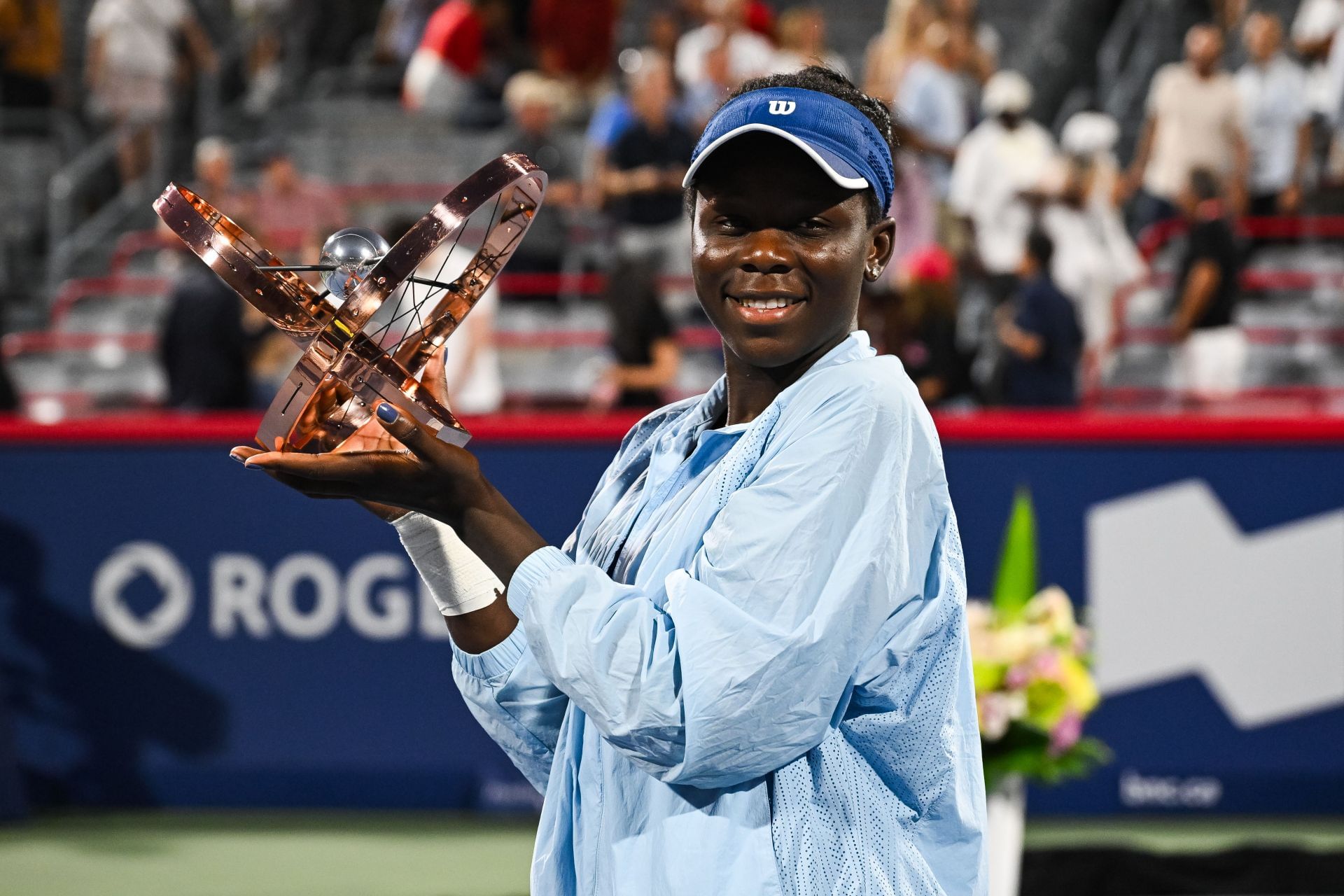 Victoria Mboko with the National Bank Open trophy - Source: Getty
