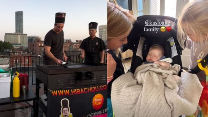 Brad Marchand and ex-Bruins teammate Charlie McAvoy's families link up over hibachi session