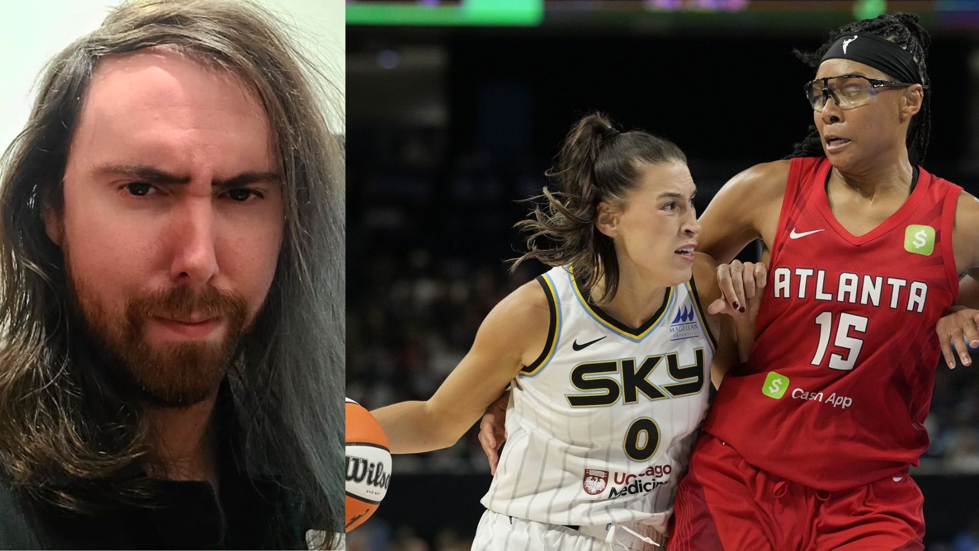 Asmongold chimes in on the WNBA fiasco (Images via @asmongold/Instagram, Getty)