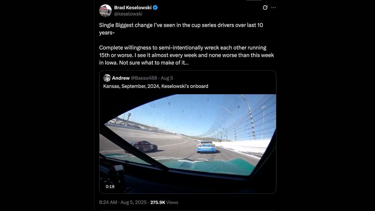Brad Keselowski&#039;s X post after the Iowa weekend. Source: @X/keselowski