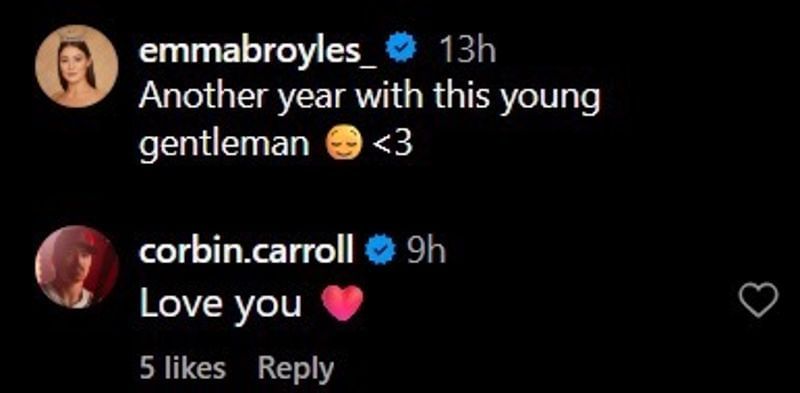 Corbin Carroll, draws a warm 2-word response on his girlfriend Emma post (image credit: instagram/emmabroyles_)