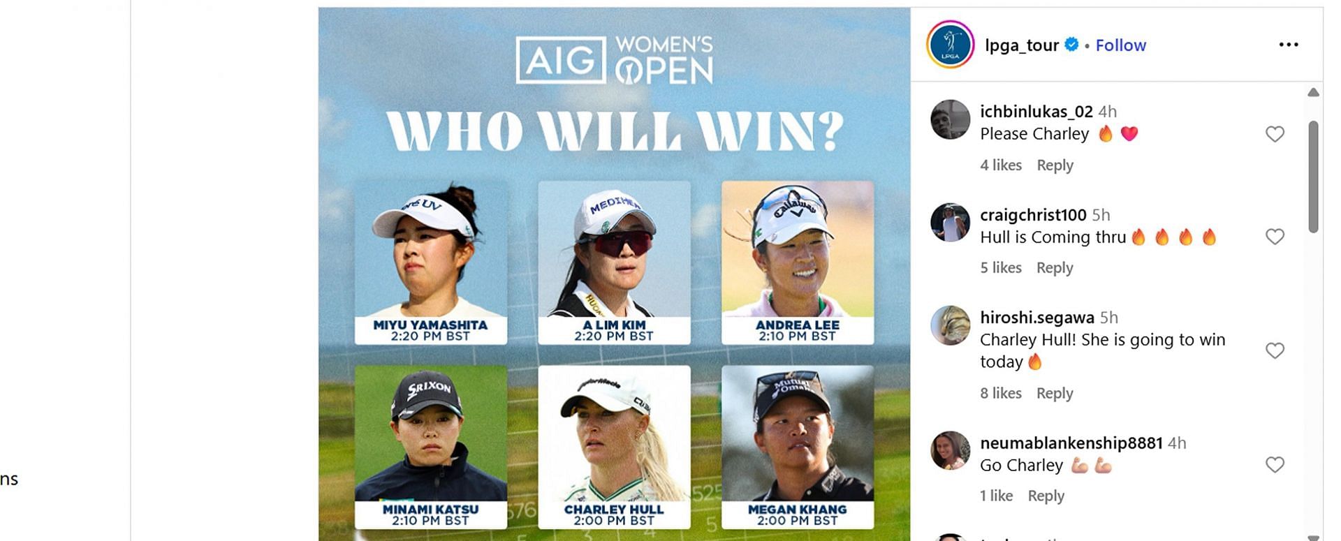 Fans&#039; reactions (Image Source: Instagram/@lpga_tour)