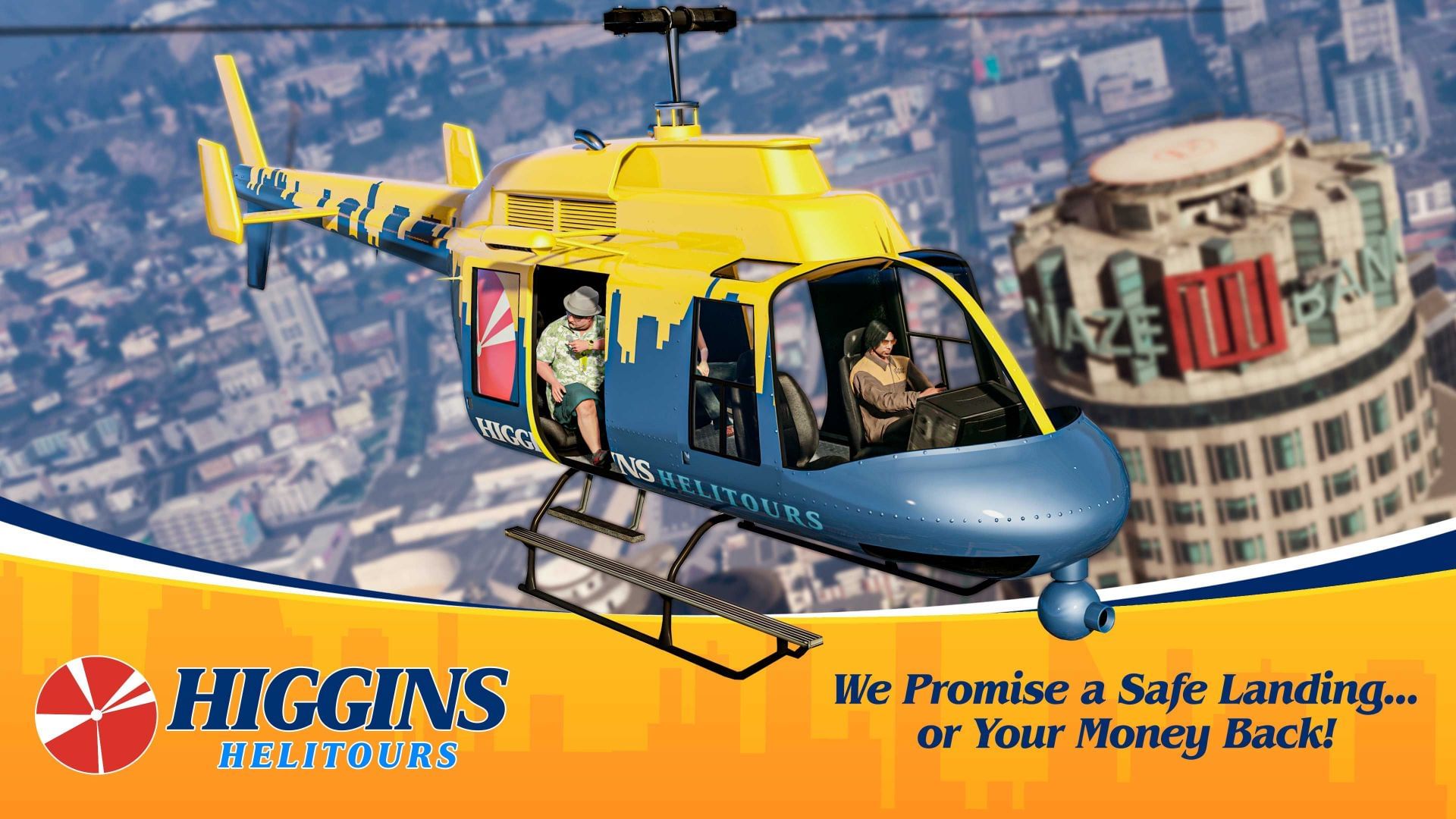 GTA 5 Online Smuggler&#039;s Run business guide: Higgins Helitours poster (Image via Rockstar Games)