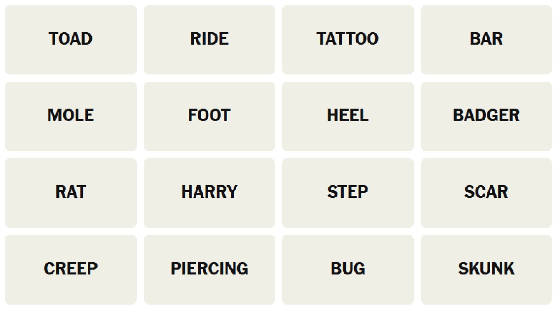 The words for today&#039;s puzzle (Image via The New York Times)