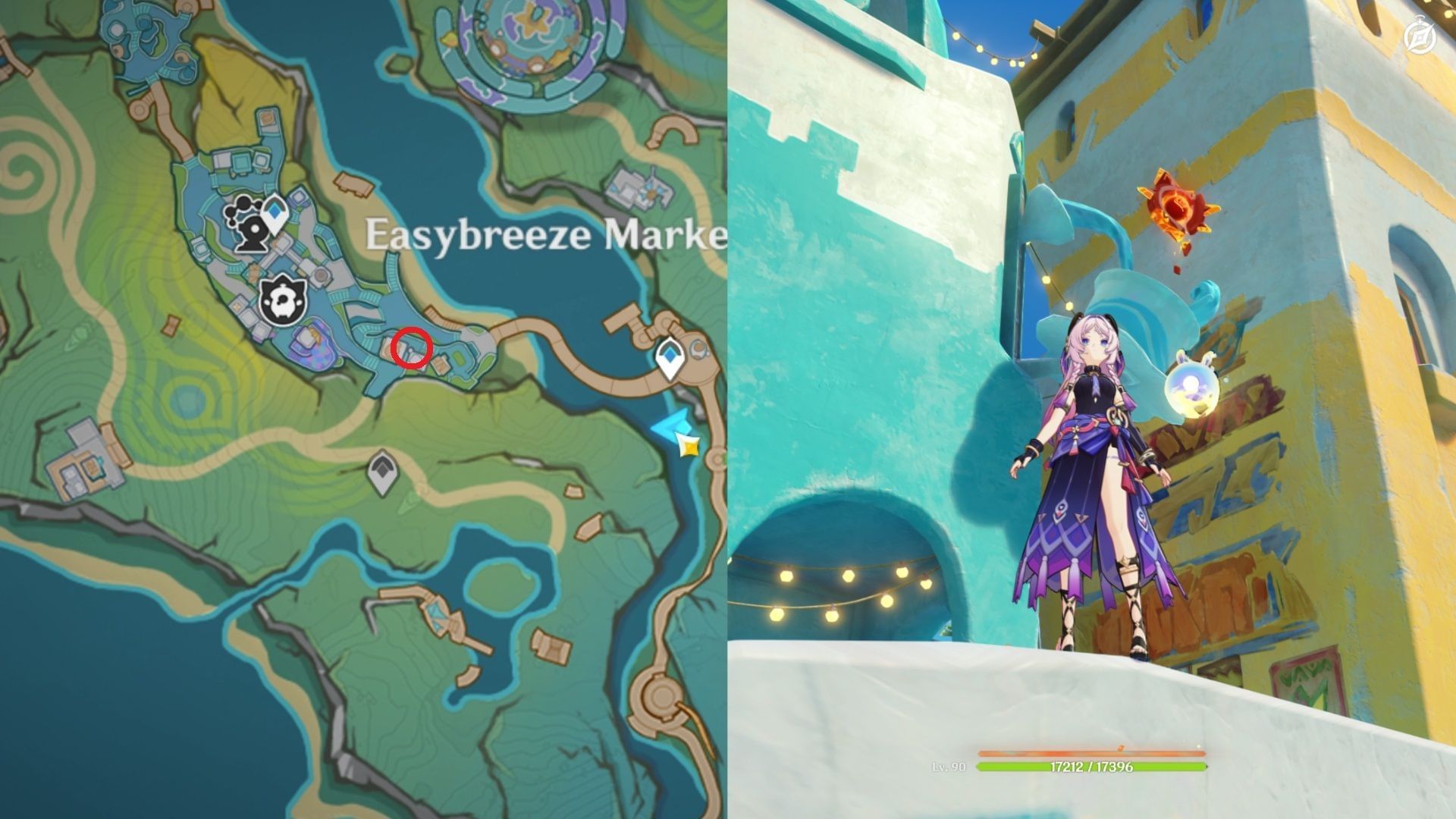Above the large tea cup in Easybreeze Market (Image via HoYoverse)