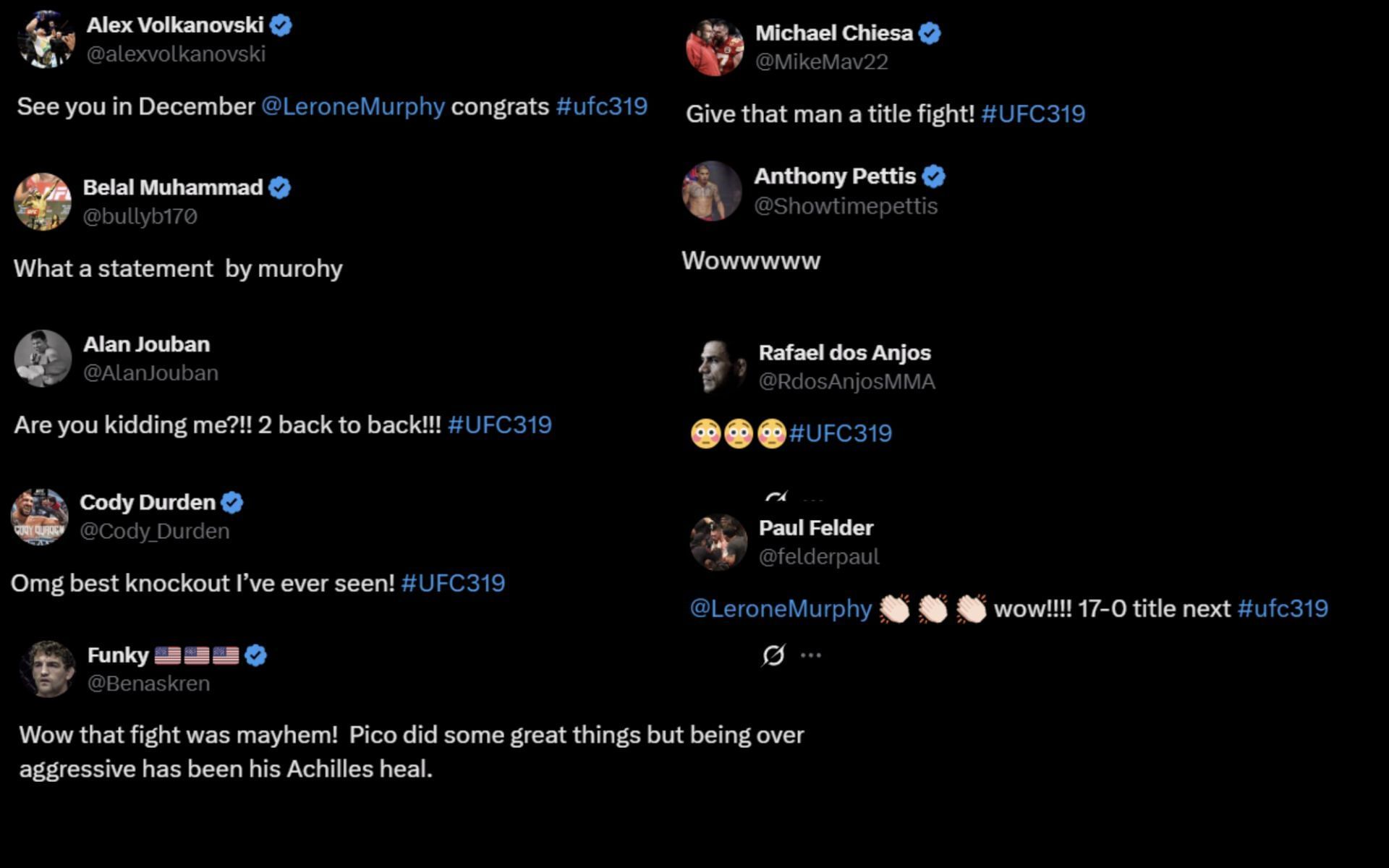 MMA pros&#039; reaction to Lerone Murphy&#039;s UFC 319 victory over Aaron Pico [Screenshots courtesy: Respective X handles]