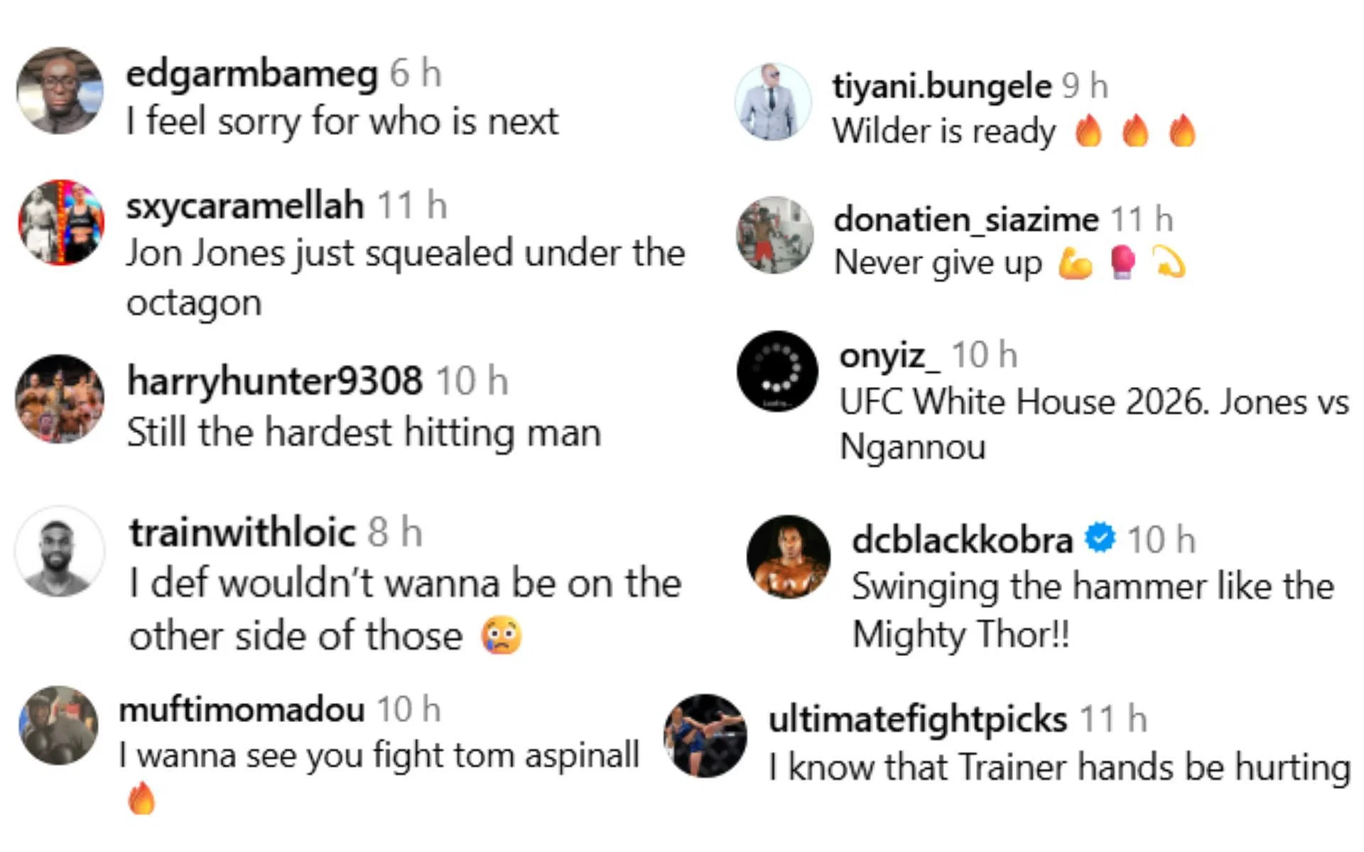 Fan reactions (Screen Capture Courtesy: @francisngannou on Instagram)
