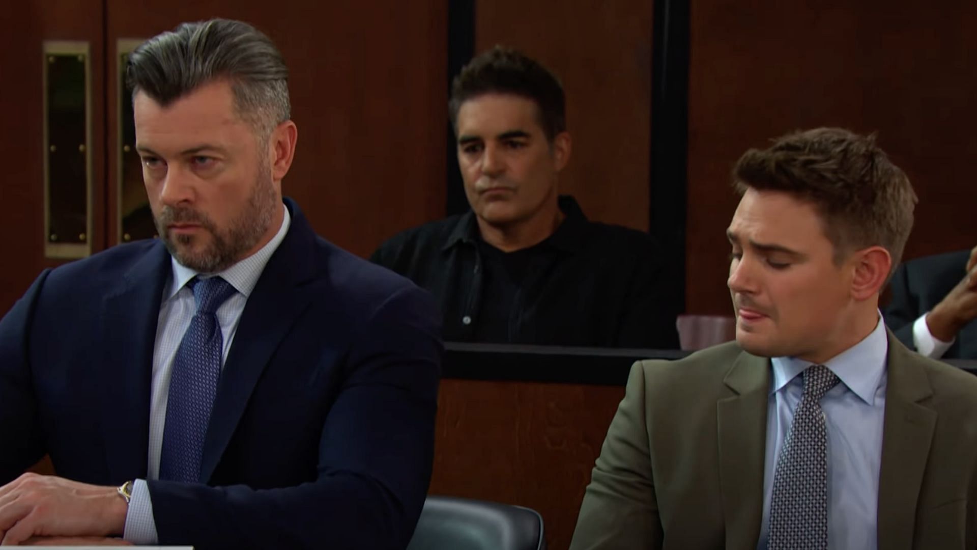 A still of EJ, Rafe and Johnny during the courtroom trial (Image via Youtube / Days of Our Lives)