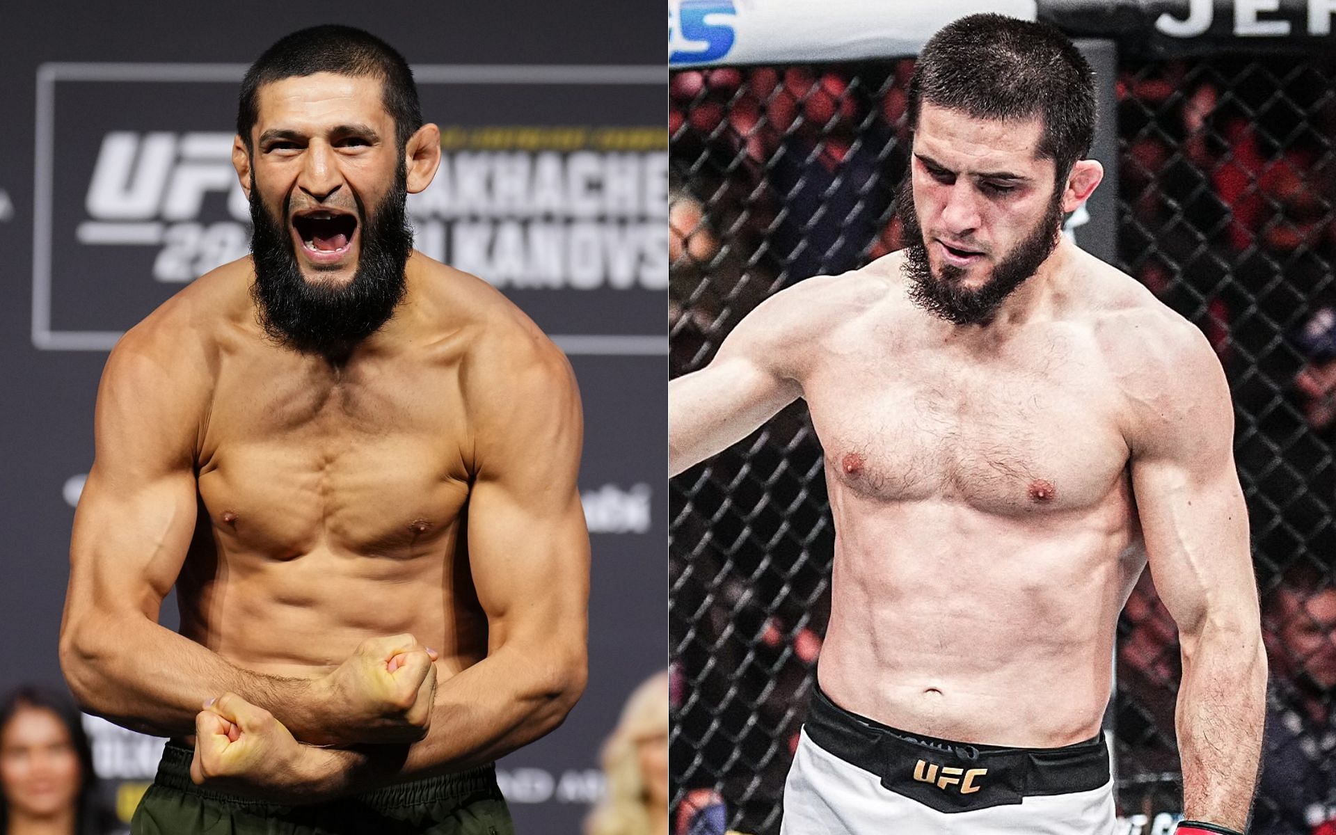 Khamzat Chimaev (left) game to fight Islam Makhachev (right). [Images courtesy: Getty Images and @islam_makhachev on Instagram]