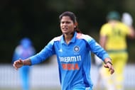 Radha Yadav of India A reacts during game one of the Women's ODI series between Australia A and India A at Northern Suburbs District Cricket Club on August 13, 2025 in Brisbane, Australia. (Photo by Chris Hyde/Getty Images)
