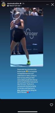 Collins' Instagram Story explaining her outburst in her first-round loss at the 2025 Cincinnati Open (Source: Instagram/danimalcollins)