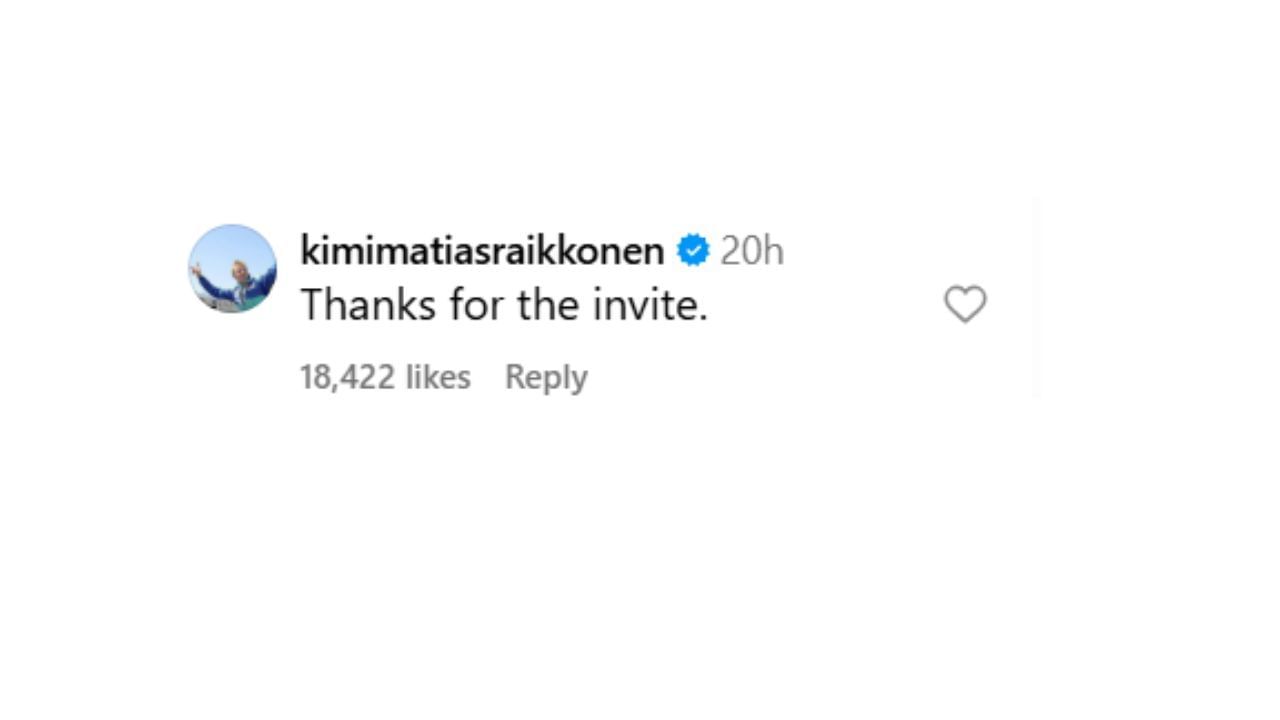 Snapshot of Kimi Raikkonen&#039;s comment...Credits-Instagram