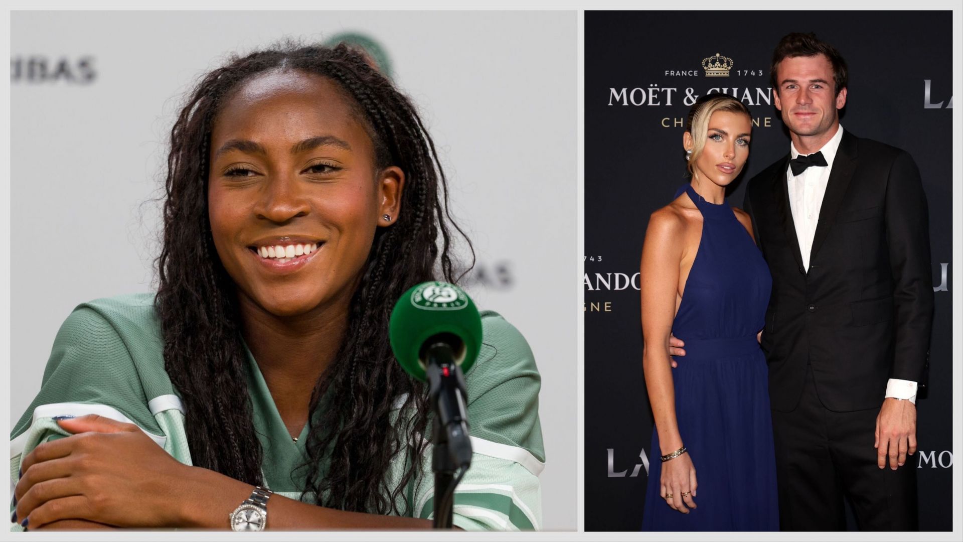 Coco Gauff(left) and Tommy Paul with girlfriend Paige Lorenze(right). Image:Getty